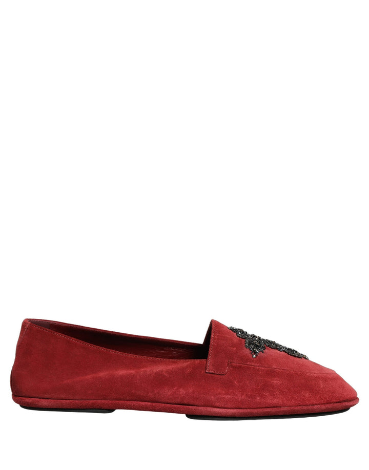 Men’s Dolce &amp; Gabbana Red Suede Cross Slip on Dress Loafers Shoes