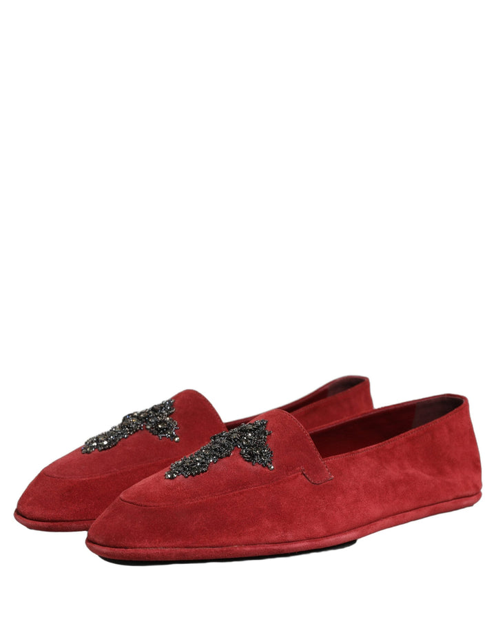 Men’s Dolce &amp; Gabbana Red Suede Cross Slip on Dress Loafers Shoes