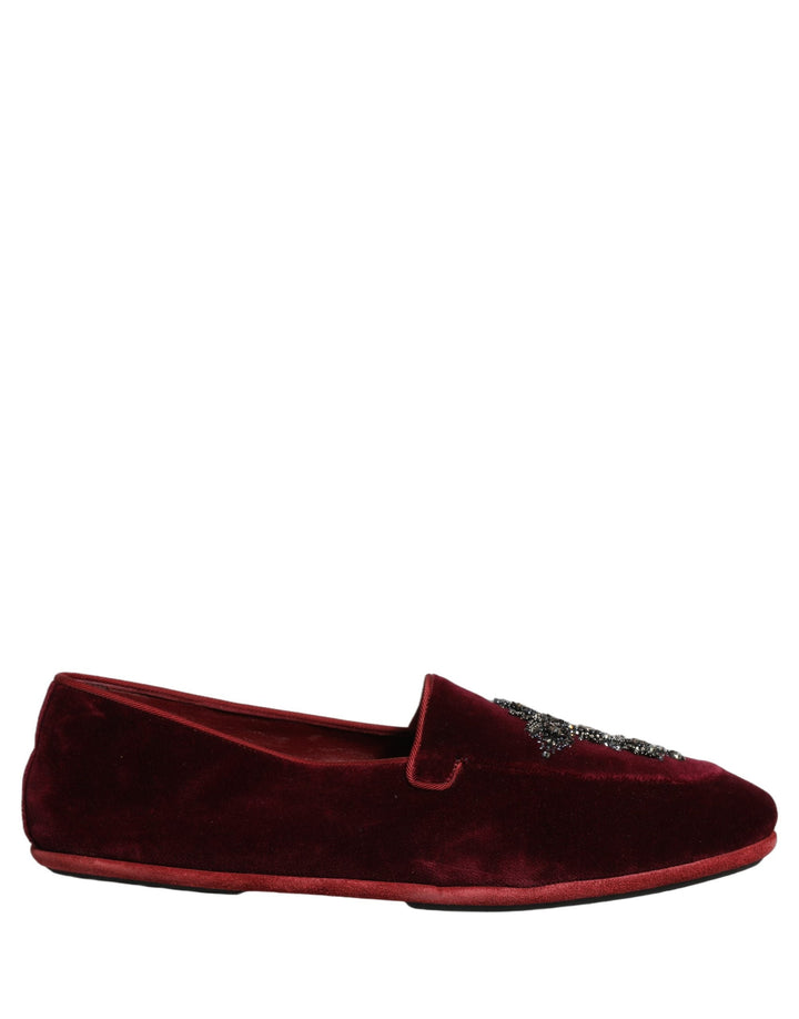 Men’s Dolce &amp; Gabbana Red Suede Embellished Men Dress Loafers Shoes