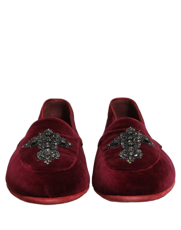 Men’s Dolce &amp; Gabbana Red Suede Embellished Men Dress Loafers Shoes