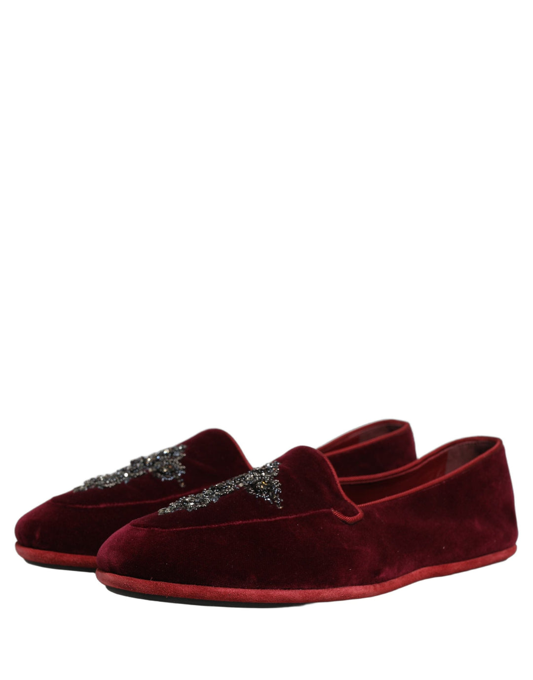 Men’s Dolce &amp; Gabbana Red Suede Embellished Men Dress Loafers Shoes