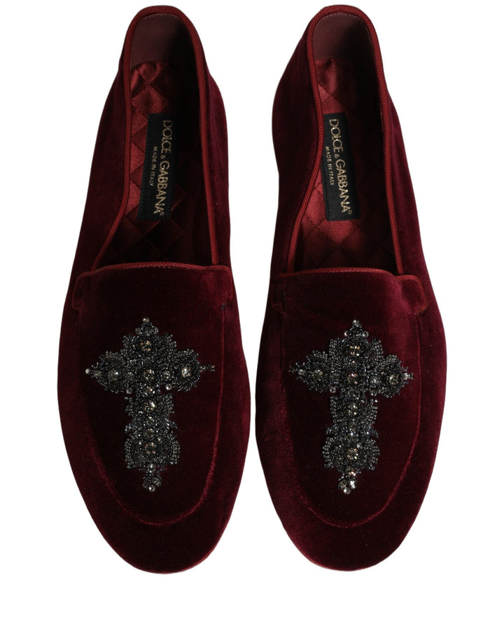 Men’s Dolce &amp; Gabbana Red Suede Embellished Men Dress Loafers Shoes