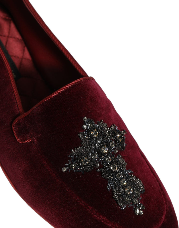 Men’s Dolce &amp; Gabbana Red Suede Embellished Men Dress Loafers Shoes
