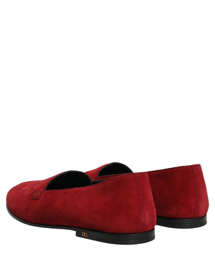 Men’s Dolce &amp; Gabbana Red Suede Logo Slip on Flats Loafers Shoes