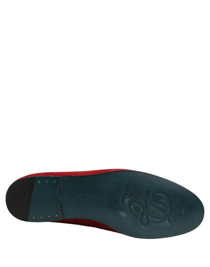 Men’s Dolce &amp; Gabbana Red Suede Logo Slip on Flats Loafers Shoes