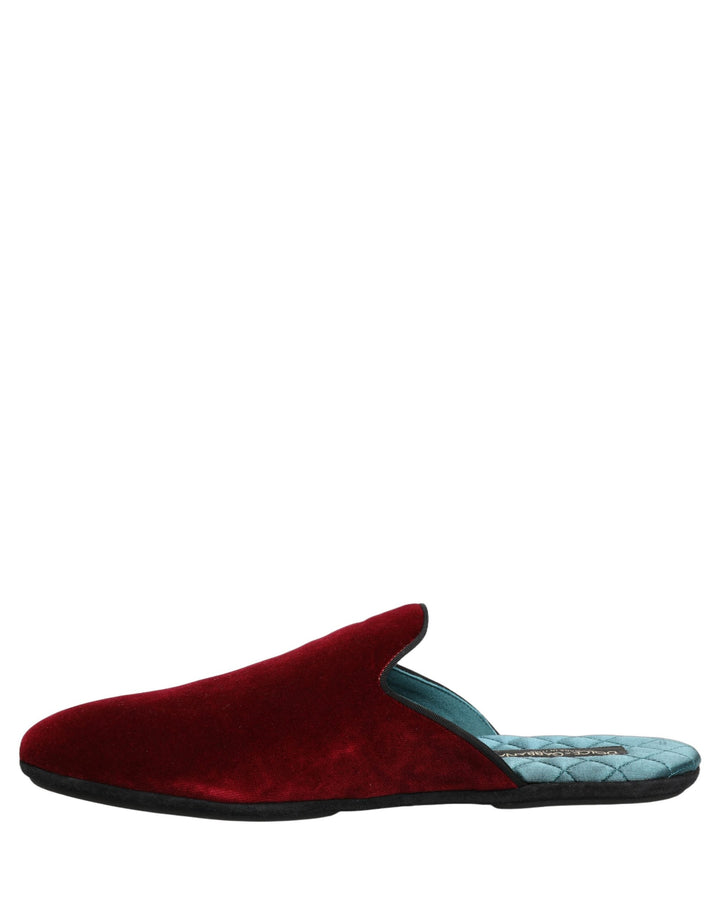 Men’s Dolce &amp; Gabbana Red Suede Slides Flat Slipper Men Shoes