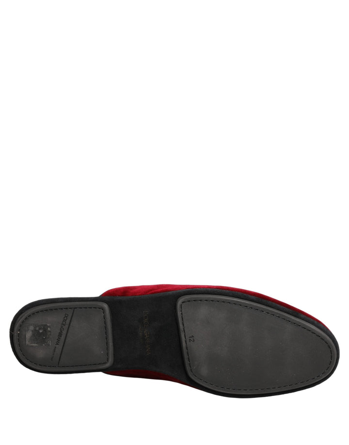 Men’s Dolce &amp; Gabbana Red Suede Slides Flat Slipper Men Shoes