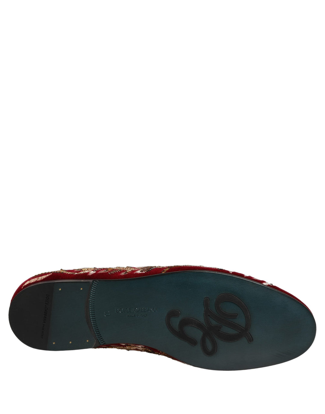 Men’s Dolce &amp; Gabbana Red Velvet Floral Embroidery Loafers Shoes