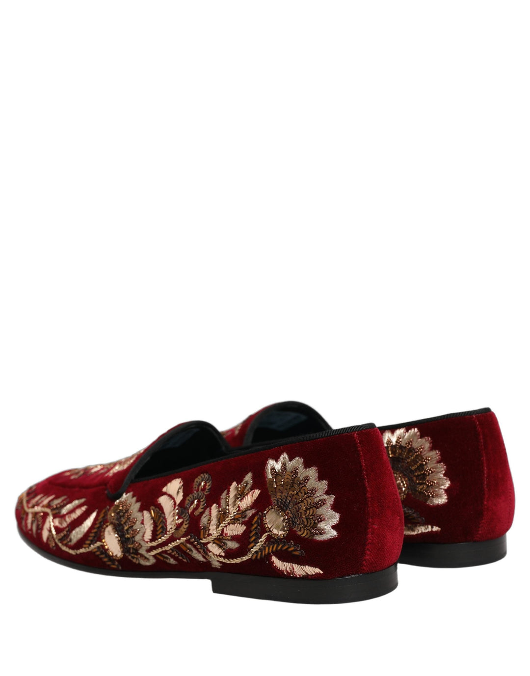 Men’s Dolce &amp; Gabbana Red Velvet Floral Embroidery Loafers Shoes