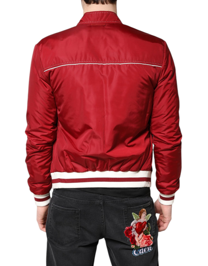 Men’s Dolce &amp; Gabbana Red White Nylon Full Zip Men Bomber Jacket