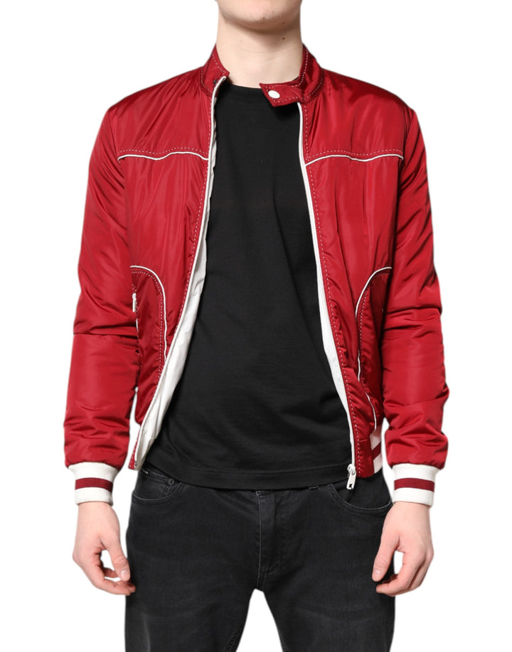 Men’s Dolce &amp; Gabbana Red White Nylon Full Zip Men Bomber Jacket