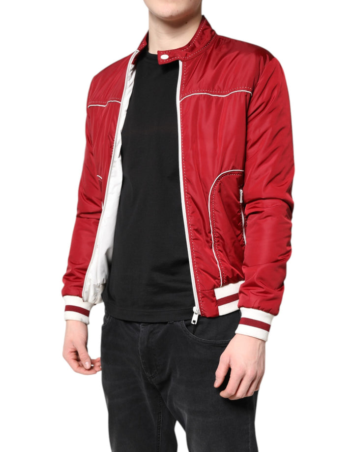 Men’s Dolce &amp; Gabbana Red White Nylon Full Zip Men Bomber Jacket