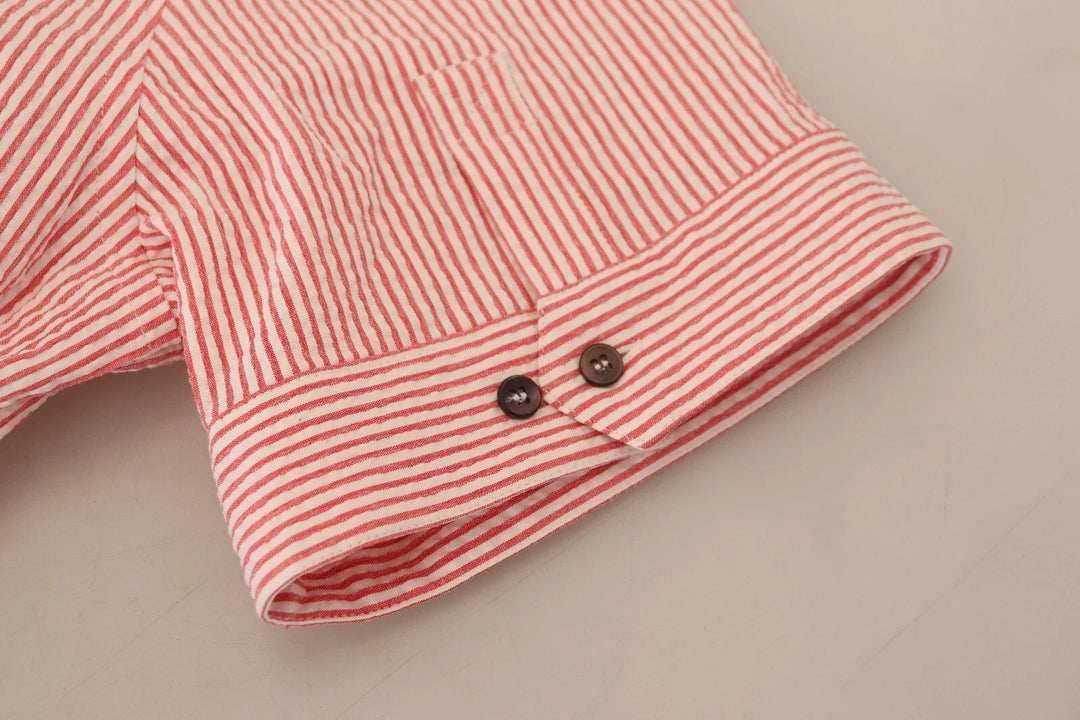 Dolce &amp; Gabbana Red White Striped Cotton Short Sleeve Shirt
