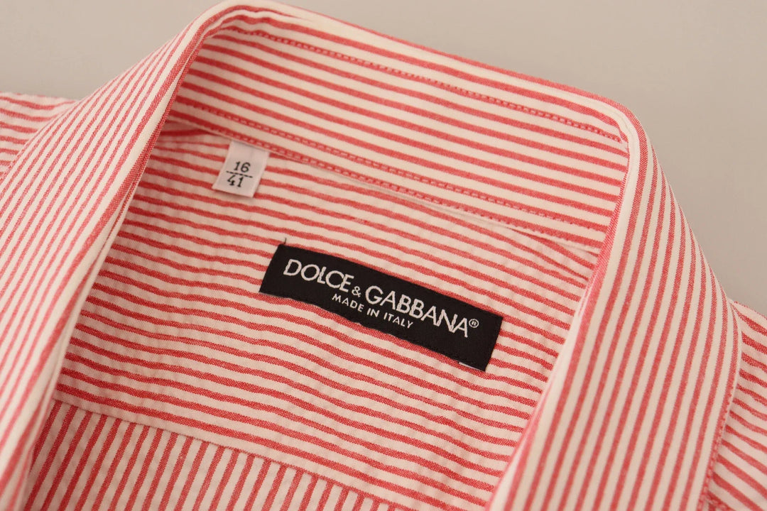 Dolce &amp; Gabbana Red White Striped Cotton Short Sleeve Shirt