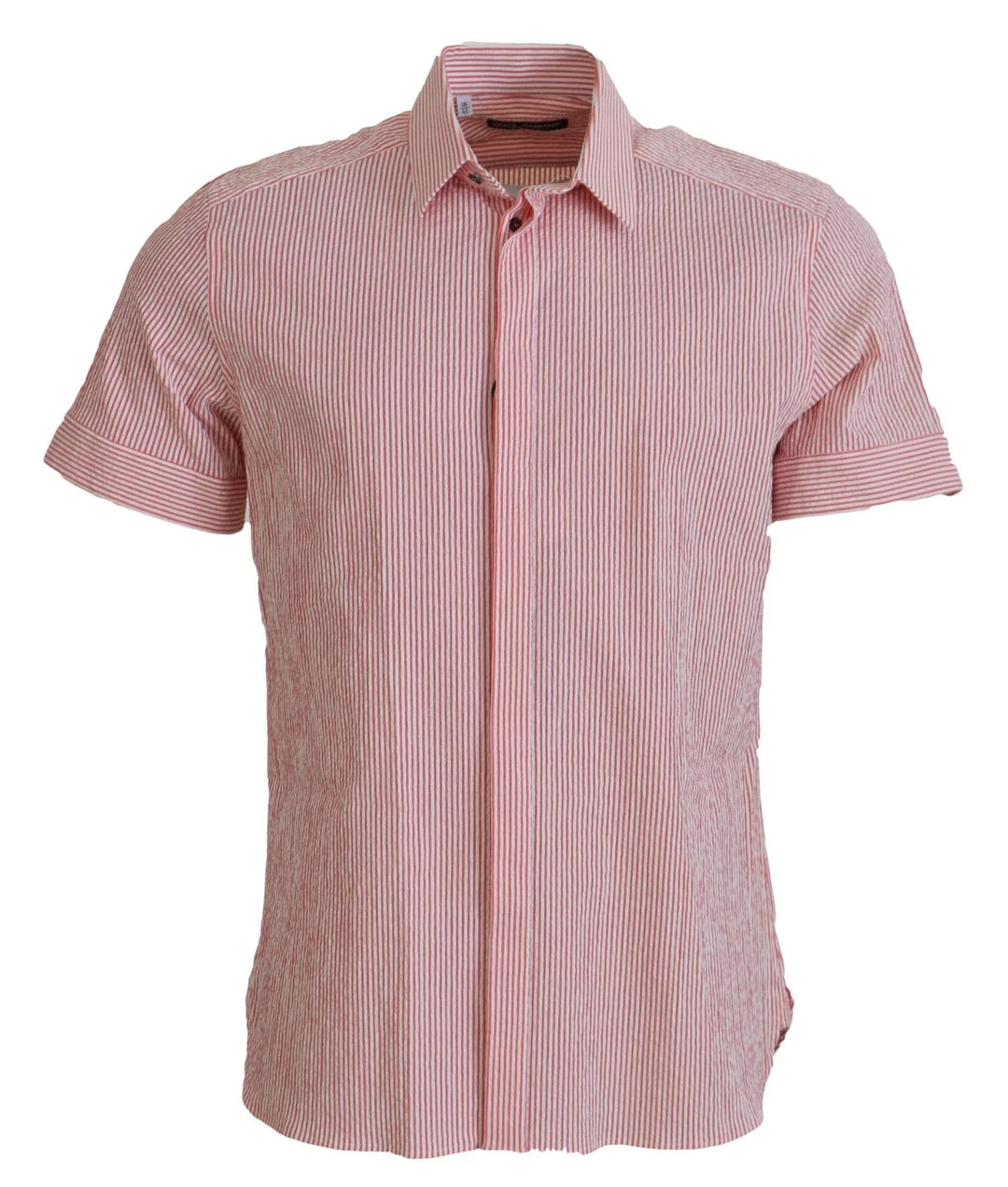 Dolce &amp; Gabbana Red White Striped Cotton Short Sleeve Shirt