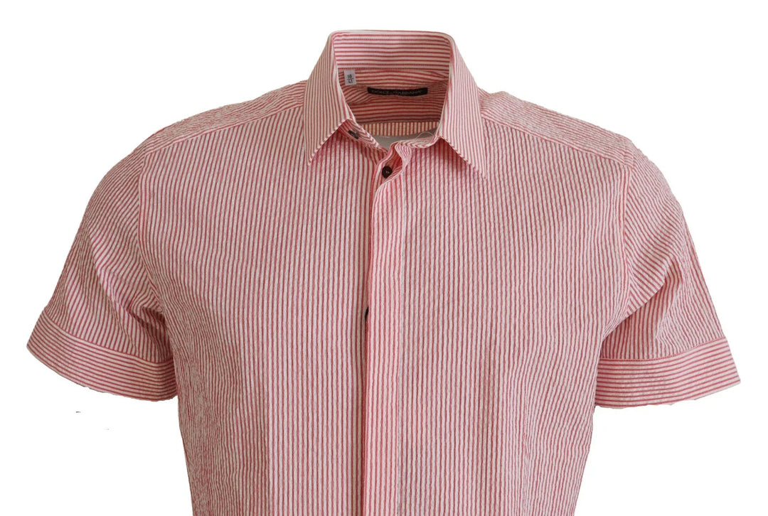Dolce &amp; Gabbana Red White Striped Cotton Short Sleeve Shirt