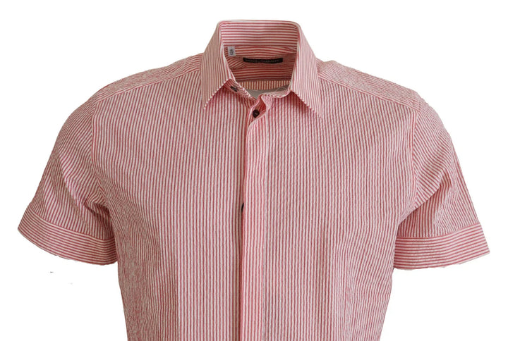 Dolce &amp; Gabbana Red White Striped Cotton Short Sleeve Shirt