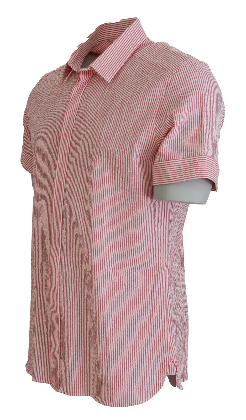 Dolce &amp; Gabbana Red White Striped Cotton Short Sleeve Shirt