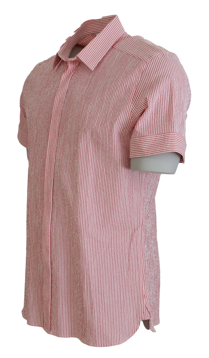 Dolce &amp; Gabbana Red White Striped Cotton Short Sleeve Shirt