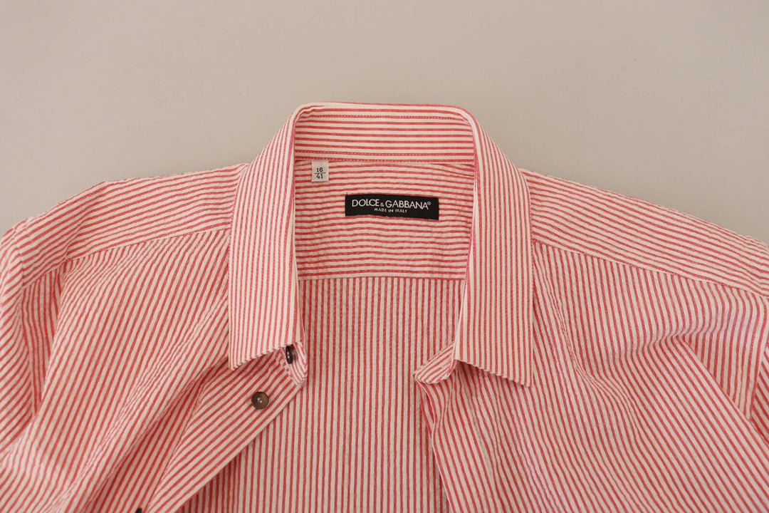 Dolce &amp; Gabbana Red White Striped Cotton Short Sleeve Shirt