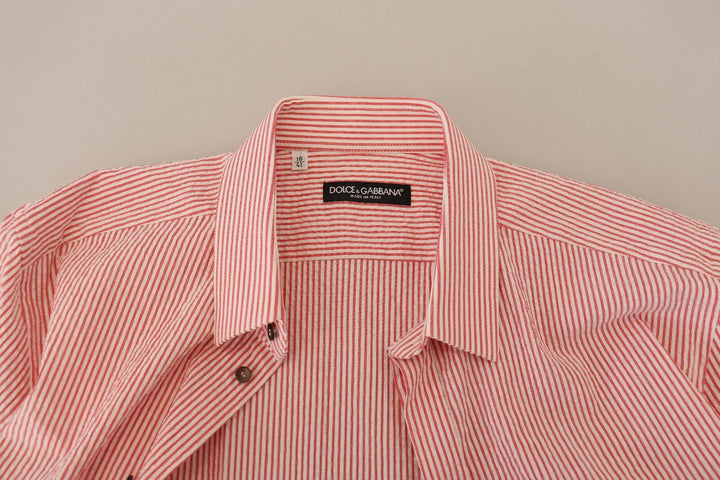 Dolce &amp; Gabbana Red White Striped Cotton Short Sleeve Shirt