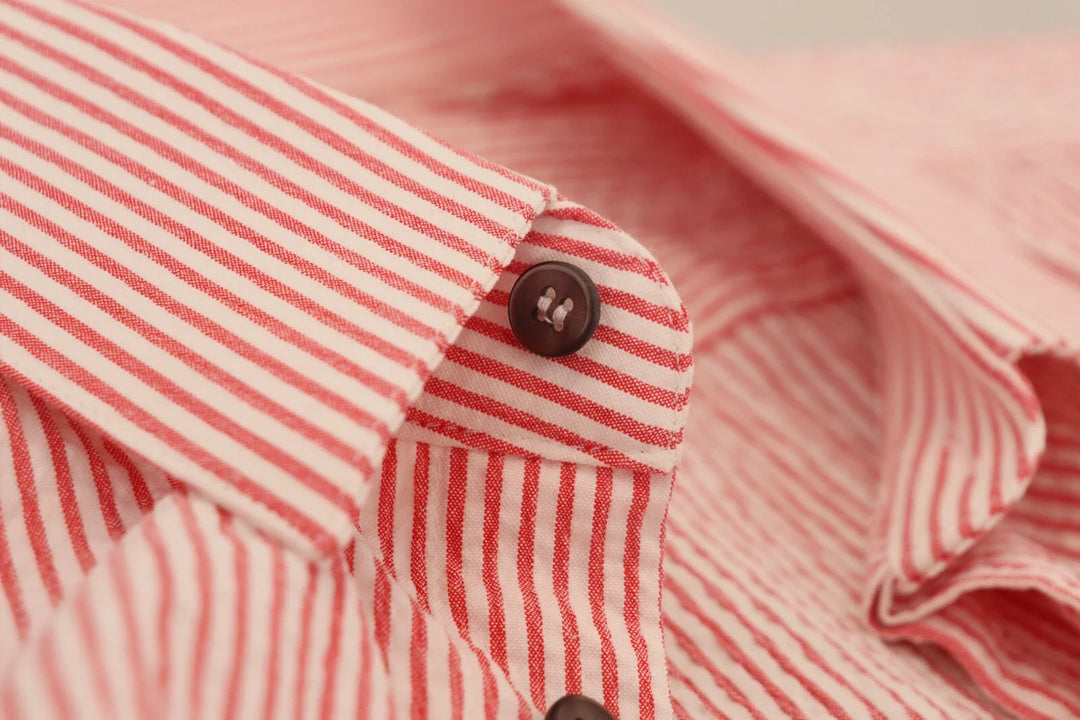 Dolce &amp; Gabbana Red White Striped Cotton Short Sleeve Shirt