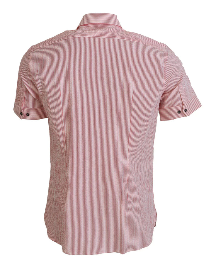 Dolce &amp; Gabbana Red White Striped Cotton Short Sleeve Shirt