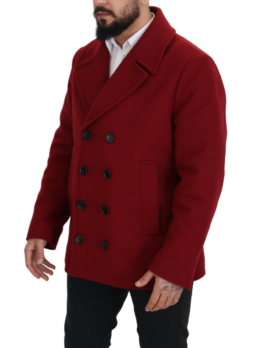 Men’s Dolce &amp; Gabbana Red Wool Double Breasted Coat Jacket