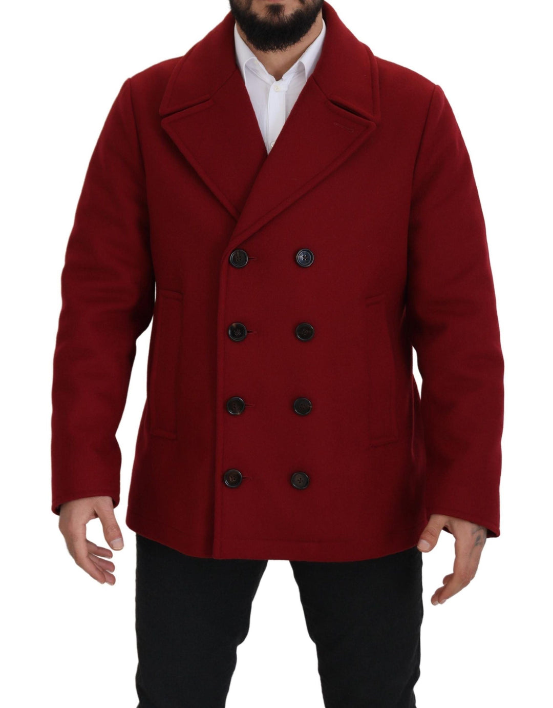 Men’s Dolce & Gabbana Red Wool Double Breasted Coat Jacket