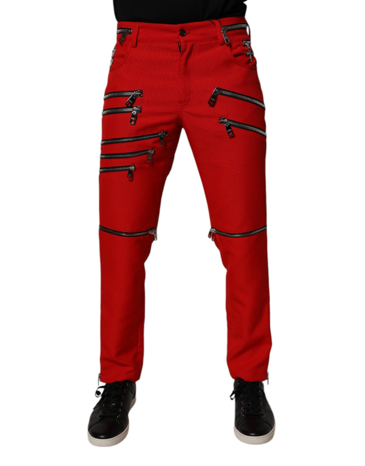 Men’s Dolce &amp; Gabbana Red Zipper Embellished Straight Pants