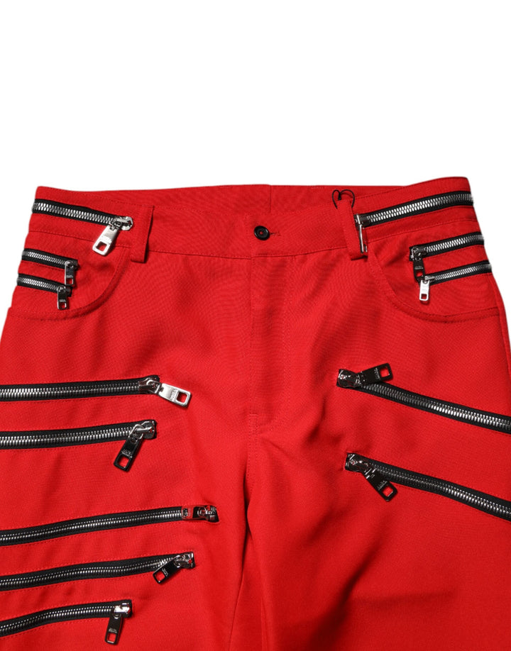 Men’s Dolce &amp; Gabbana Red Zipper Embellished Straight Pants