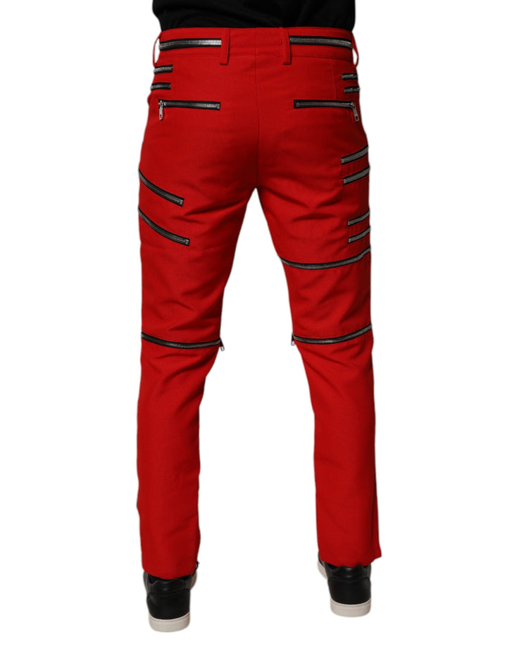 Men’s Dolce &amp; Gabbana Red Zipper Embellished Straight Pants