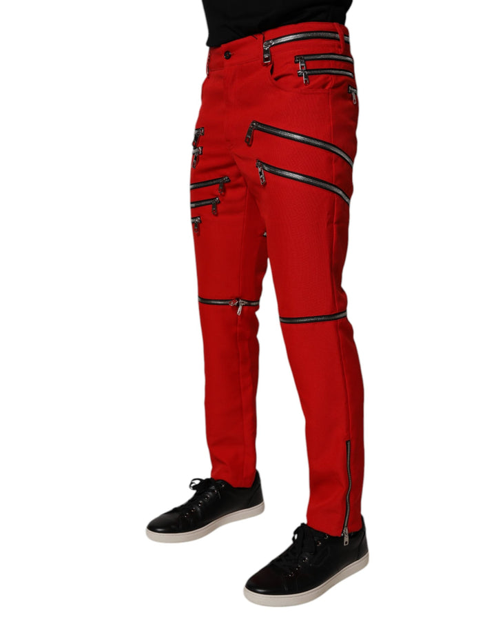 Men’s Dolce &amp; Gabbana Red Zipper Embellished Straight Pants