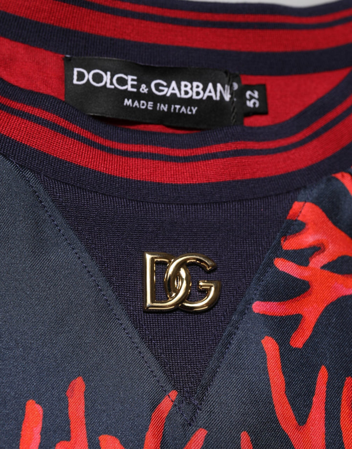 Men’s Dolce &amp; Gabbana Silk Navy Red Coral Print Pullover Sweater