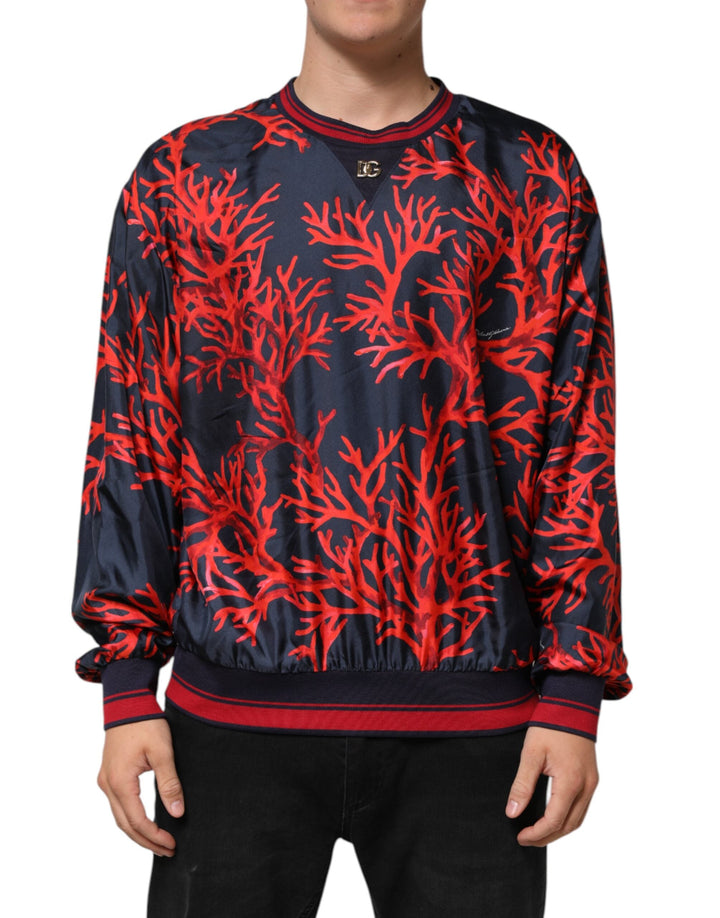 Men’s Dolce &amp; Gabbana Silk Navy Red Coral Print Pullover Sweater