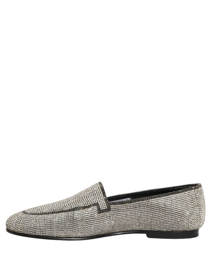 Men’s Dolce &amp; Gabbana Silver Crystal Embellished Men Loafers Shoes