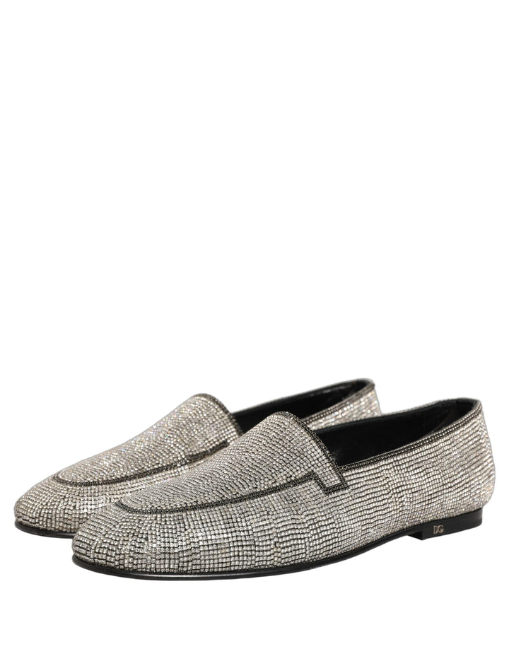 Men’s Dolce &amp; Gabbana Silver Crystal Embellished Men Loafers Shoes