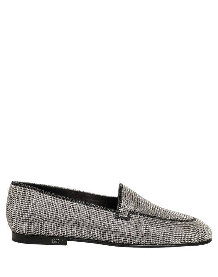 Men’s Dolce &amp; Gabbana Silver Crystal Embellished Men Loafers Shoes