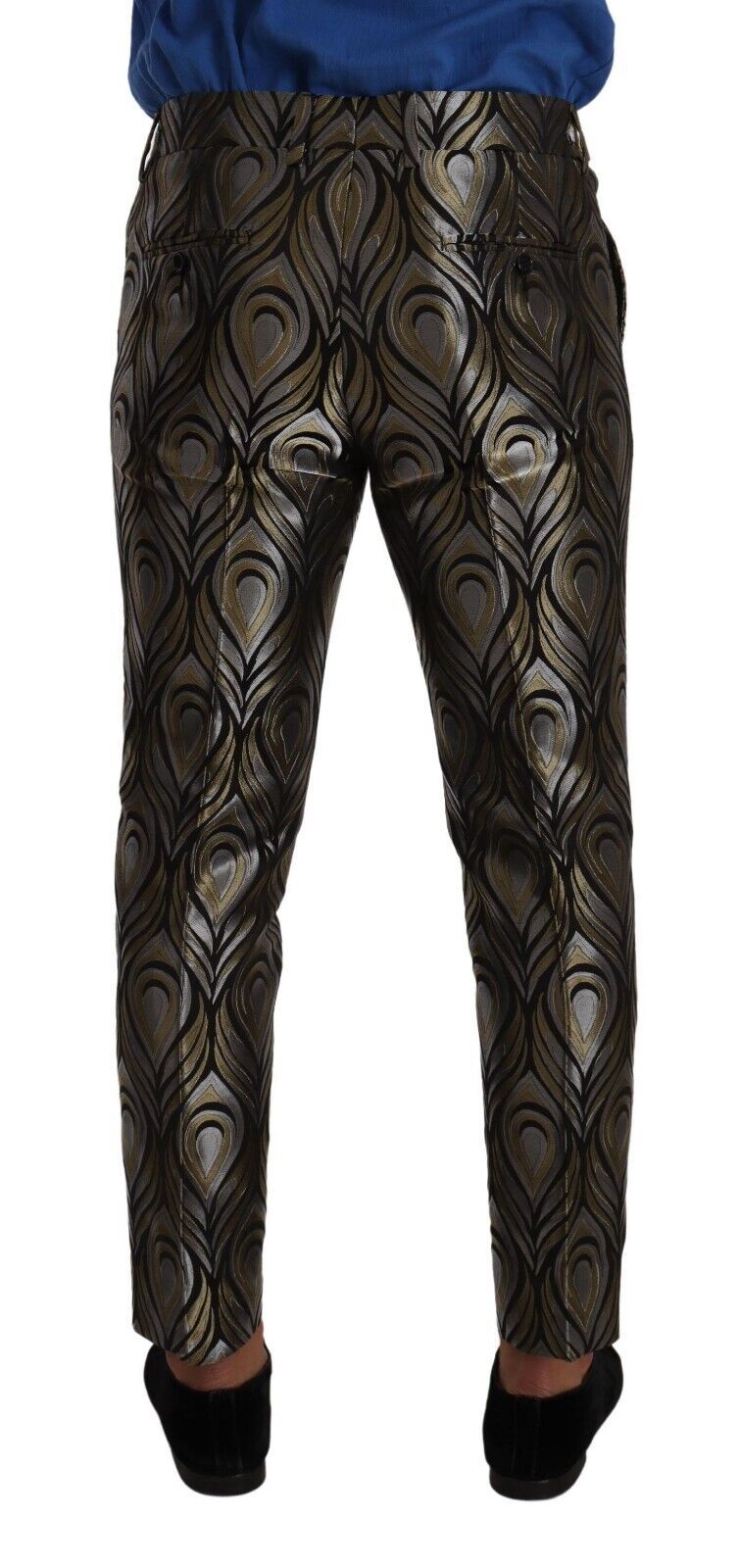 Men’s Dolce & Gabbana Silver Gold Jacquard Men Trouser Dress Pants