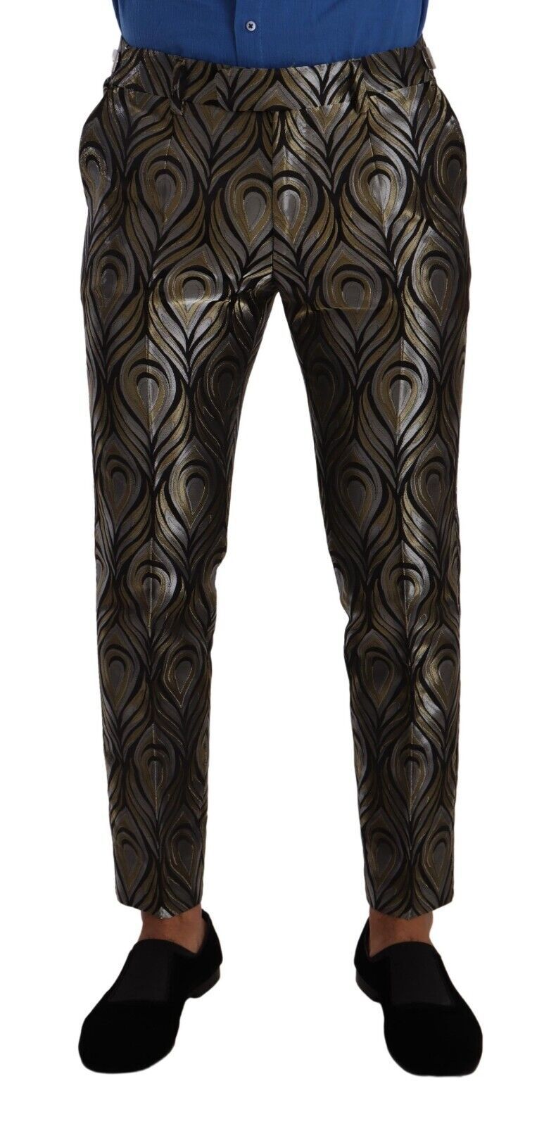 Men’s Dolce &amp; Gabbana Silver Gold Jacquard Men Trouser Dress Pants