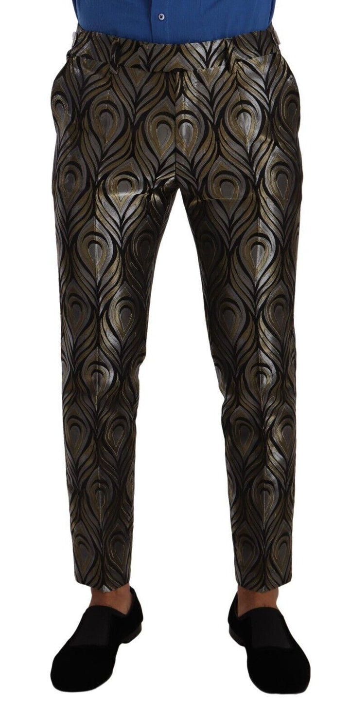 Men’s Dolce &amp; Gabbana Silver Gold Jacquard Men Trouser Dress Pants