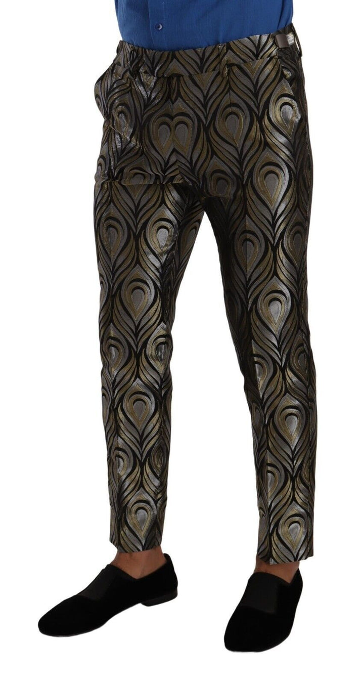 Men’s Dolce &amp; Gabbana Silver Gold Jacquard Men Trouser Dress Pants