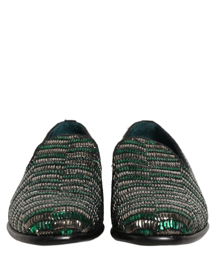 Men’s Dolce &amp; Gabbana Silver Green Embellished Dress Loafers Shoes