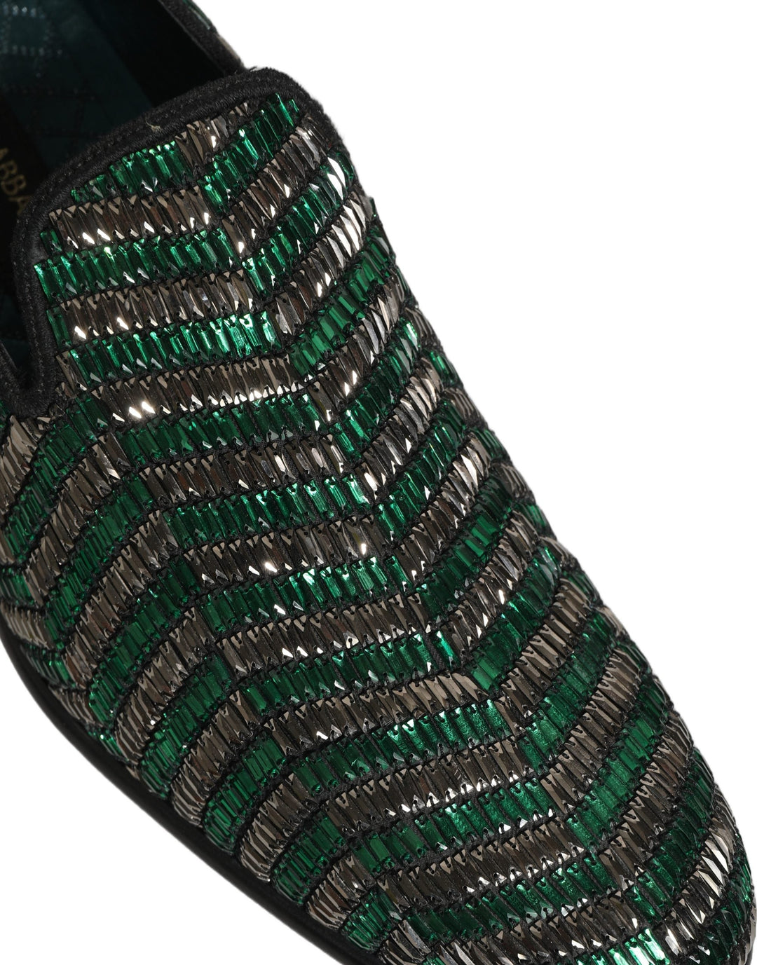 Men’s Dolce &amp; Gabbana Silver Green Embellished Dress Loafers Shoes