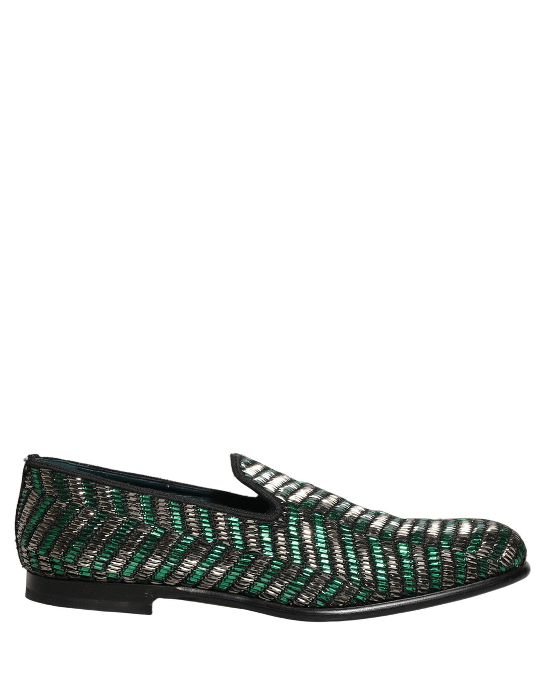 Men’s Dolce &amp; Gabbana Silver Green Embellished Dress Loafers Shoes