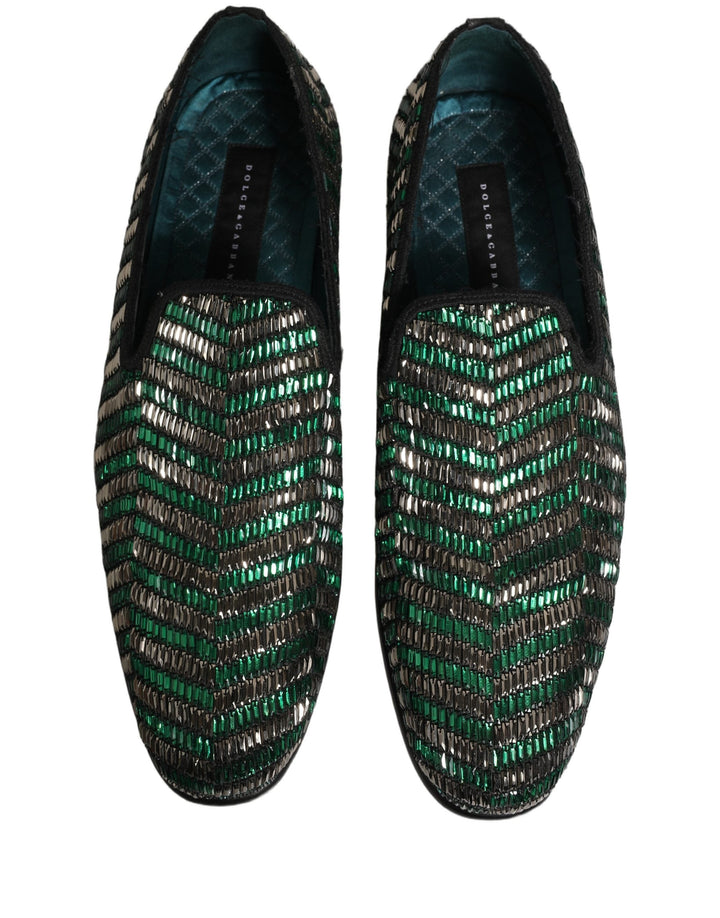 Men’s Dolce &amp; Gabbana Silver Green Embellished Dress Loafers Shoes