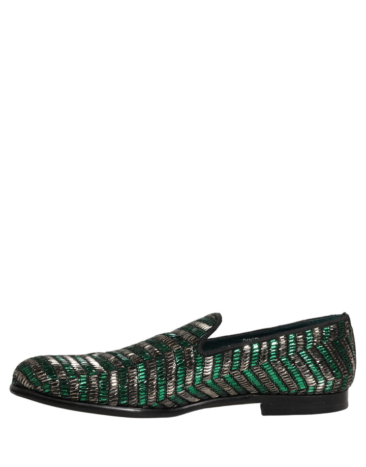 Men’s Dolce &amp; Gabbana Silver Green Embellished Dress Loafers Shoes
