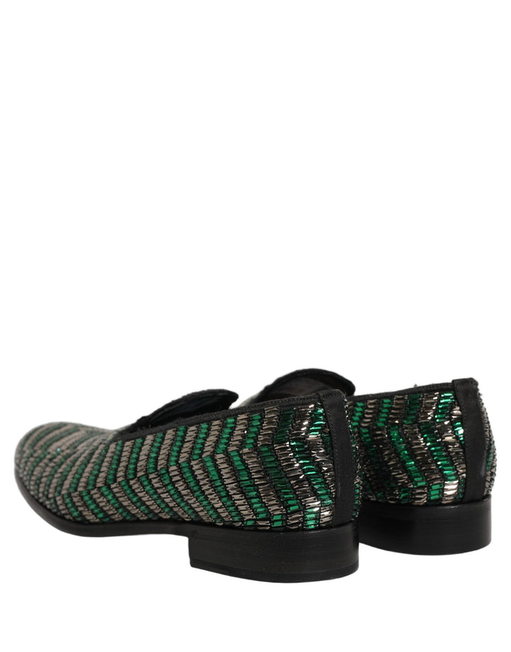 Men’s Dolce &amp; Gabbana Silver Green Embellished Dress Loafers Shoes