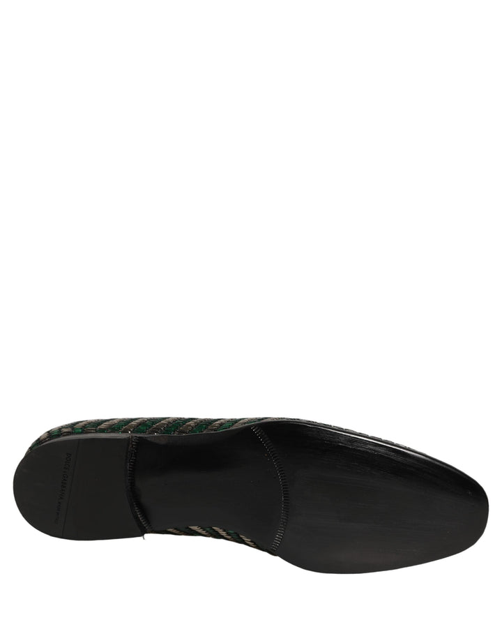 Men’s Dolce &amp; Gabbana Silver Green Embellished Dress Loafers Shoes