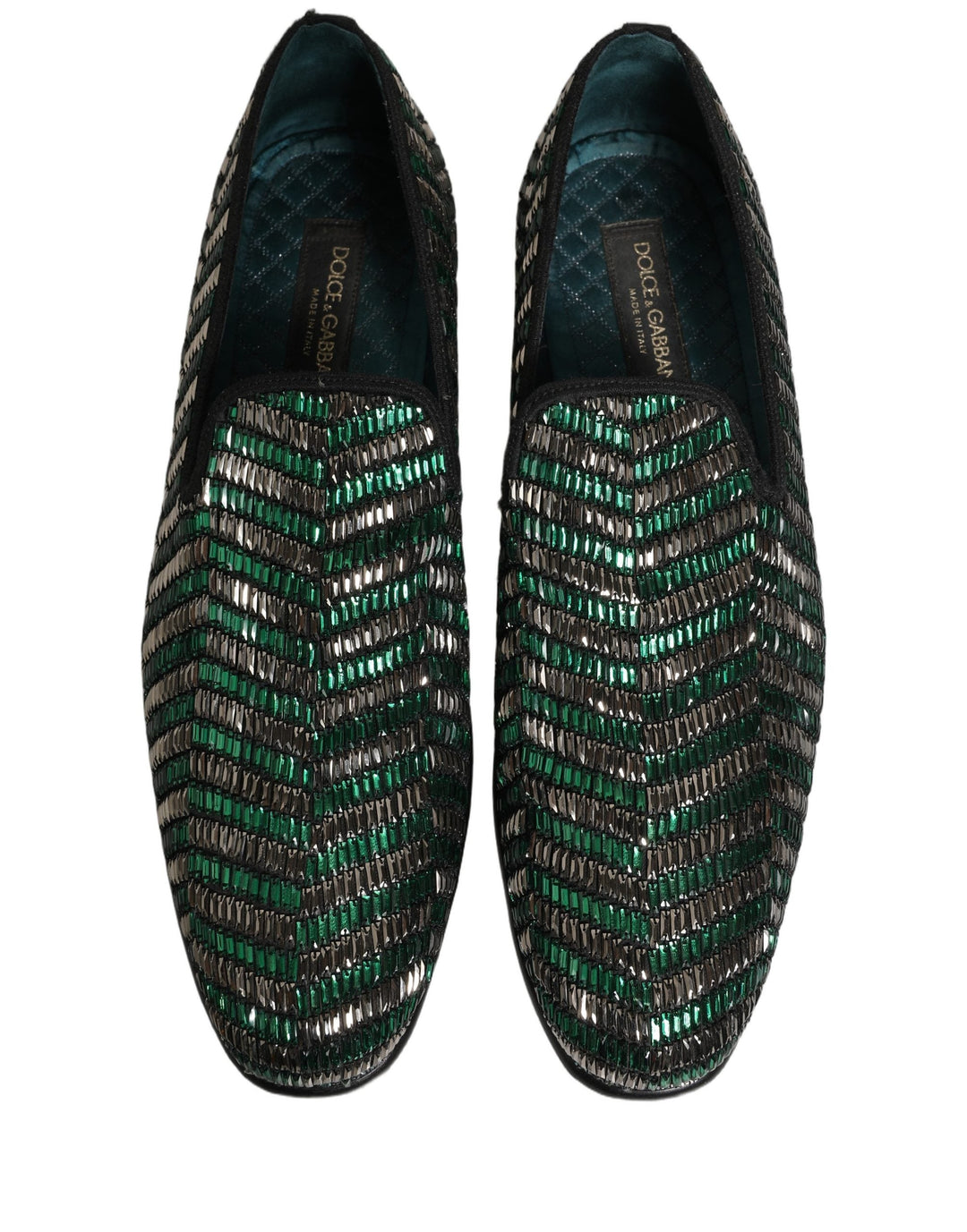 Men’s Dolce &amp; Gabbana Silver Green Embellished Dress Loafers Shoes